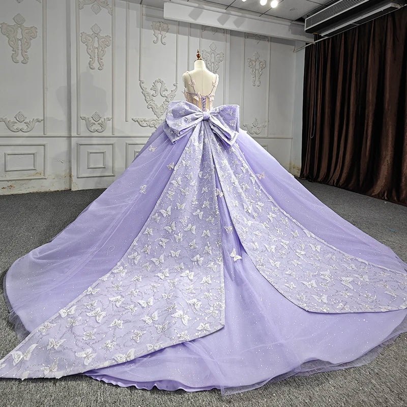 Spaghetti Straps Quinceanera Dresses Ball Gown with Butterfly Appliques and Bowknot - Curvevia