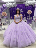 Princess Lavender Prom Off-the-Shoulder Ball Gown Dresses - Curvevia