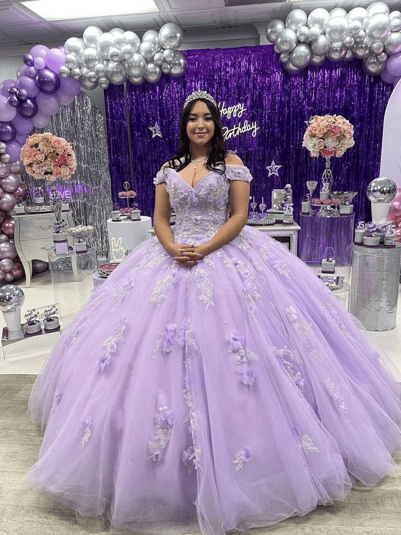 Princess Lavender Prom Off-the-Shoulder Ball Gown Dresses - Curvevia