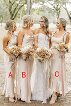 Champagne Sheath Satin Long Mismatch Bridesmaid Dress - Curvevia