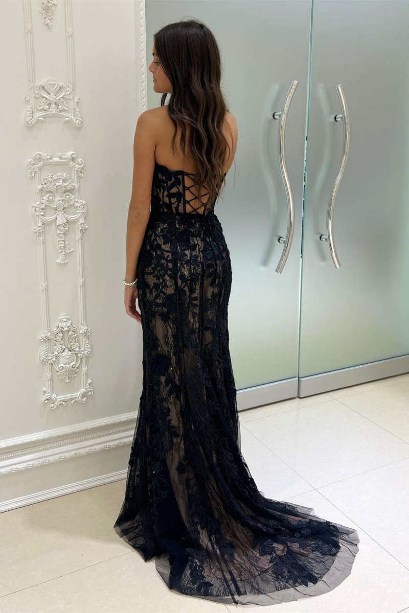 Sweetheart Black Lace Appliques Mermaid Evening Dress - Curvevia
