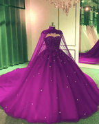 Royal Blue Tulle Ball Gown Prom Dress With Cape - Curvevia
