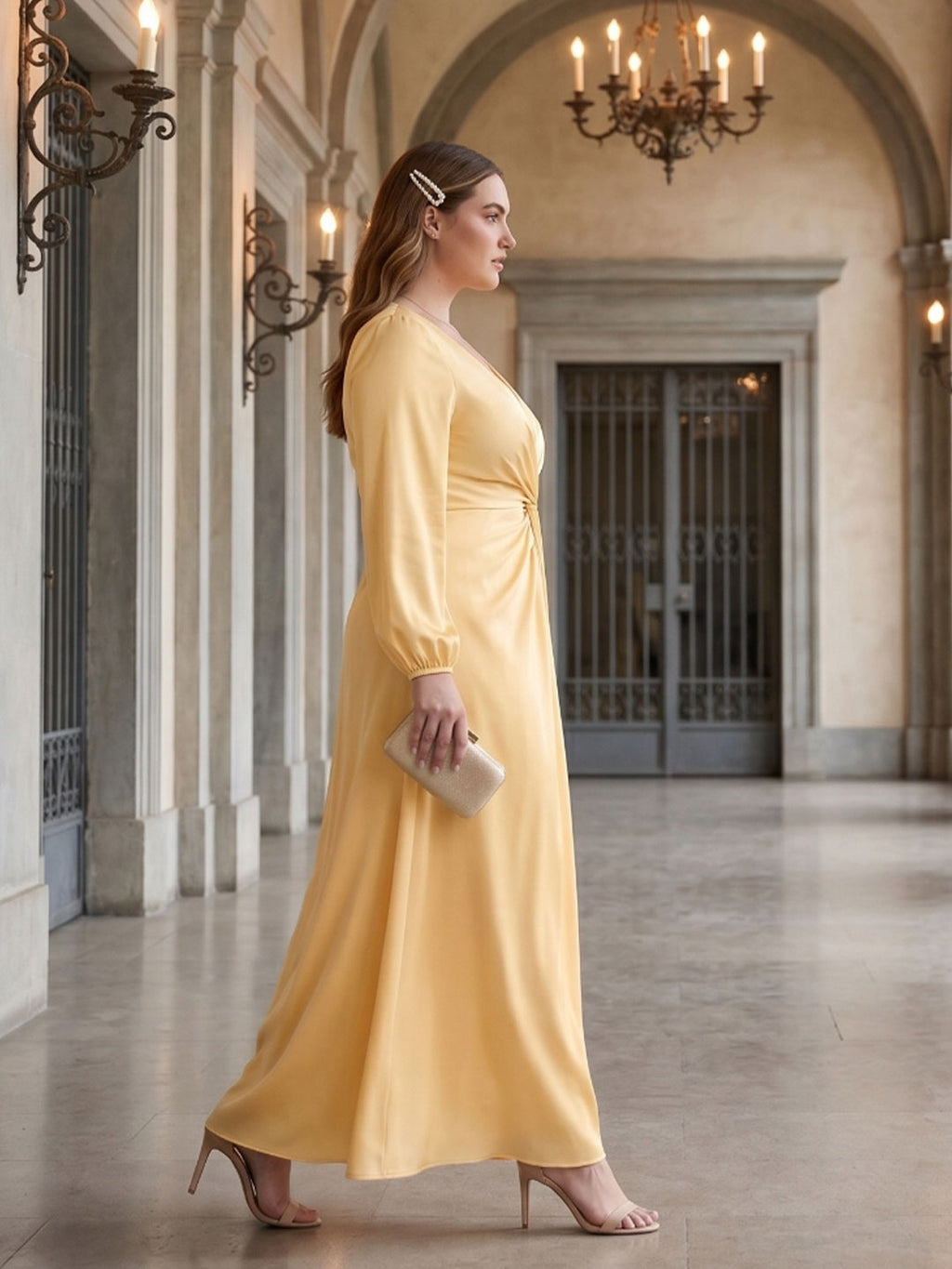 Fluid Butter Matte Satin A-Line Square Neck Backless Ankle-Length Plus Size Bridesmaid Dress - Curvevia
