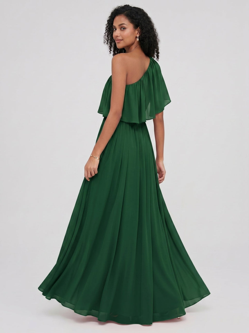 Coquette Forest Green Chiffon A-Line One Shoulder Backless with Pleated Ankle-Length Bridesmaid Dress - Curvevia