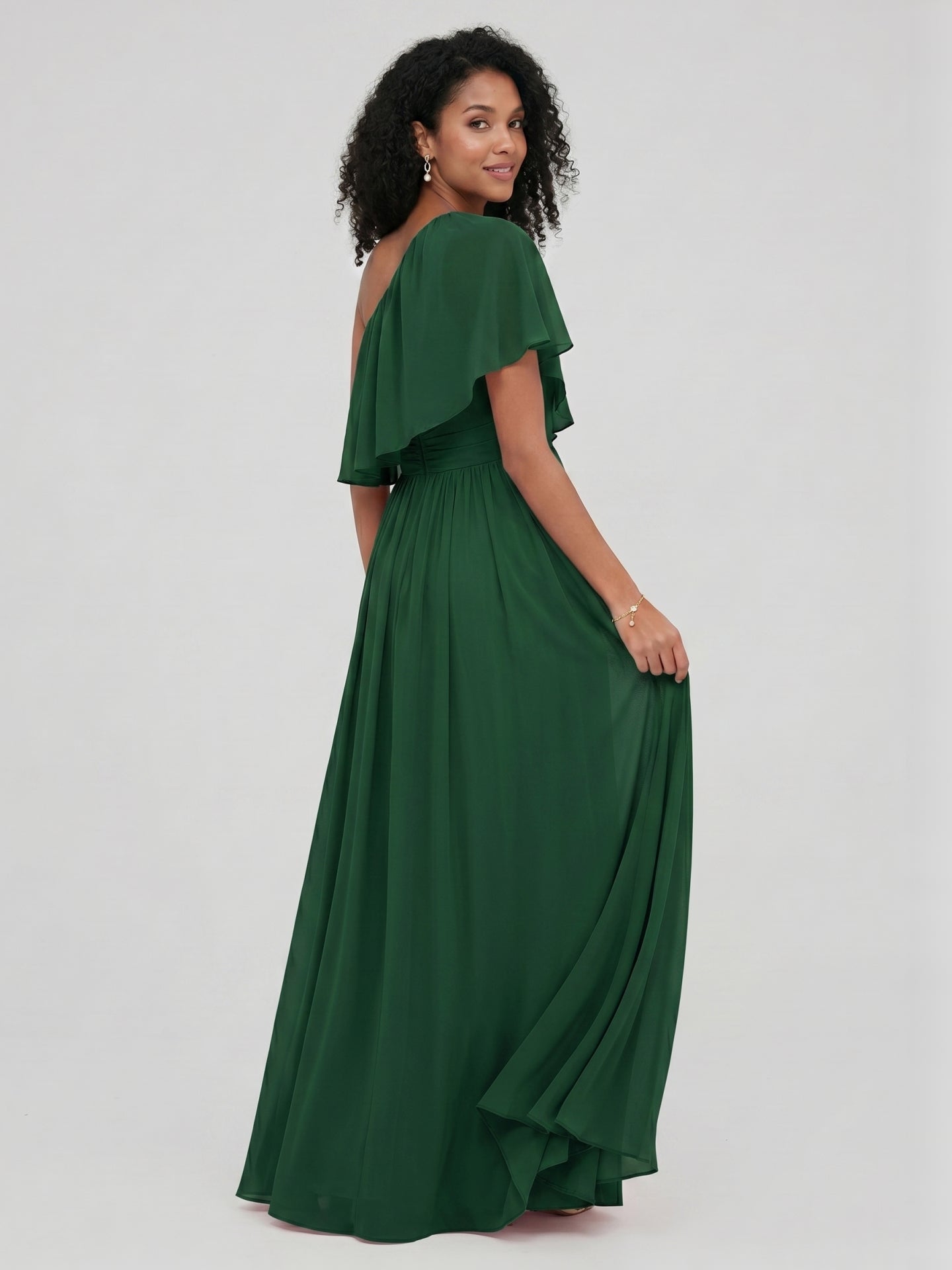Coquette Forest Green Chiffon A-Line One Shoulder Backless with Pleated Ankle-Length Bridesmaid Dress - Curvevia