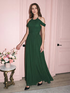 Forest Green Chiffon A-Line Scoop Neck Backless Floor-Length Pleated Bridesmaid Dress - Curvevia