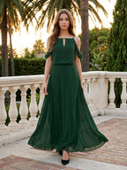 Forest Green Chiffon A-Line Square Neck Backless Floor-Length Bridesmaid Dress - Curvevia