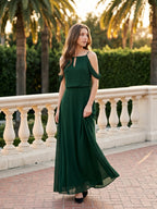 Forest Green Chiffon A-Line Square Neck Backless Floor-Length Bridesmaid Dress - Curvevia