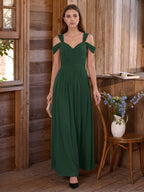 Forest Green Chiffon A-Line Sweetheart Backless Floor-Length Bridesmaid Dress - Curvevia