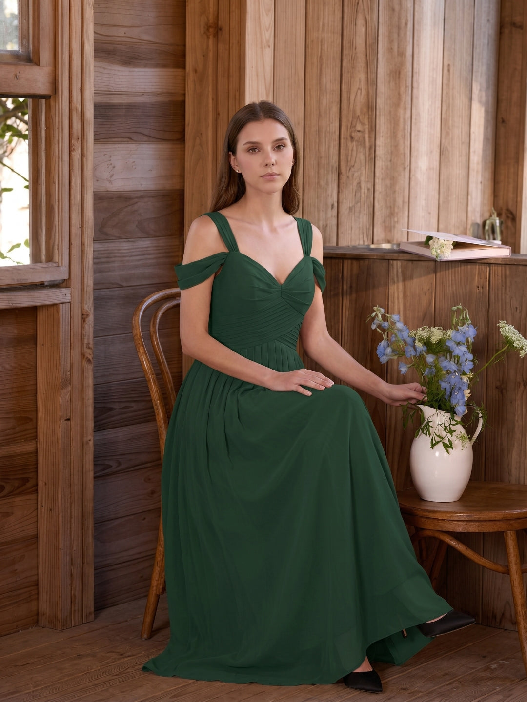 Forest Green Chiffon A-Line Sweetheart Backless Floor-Length Bridesmaid Dress - Curvevia