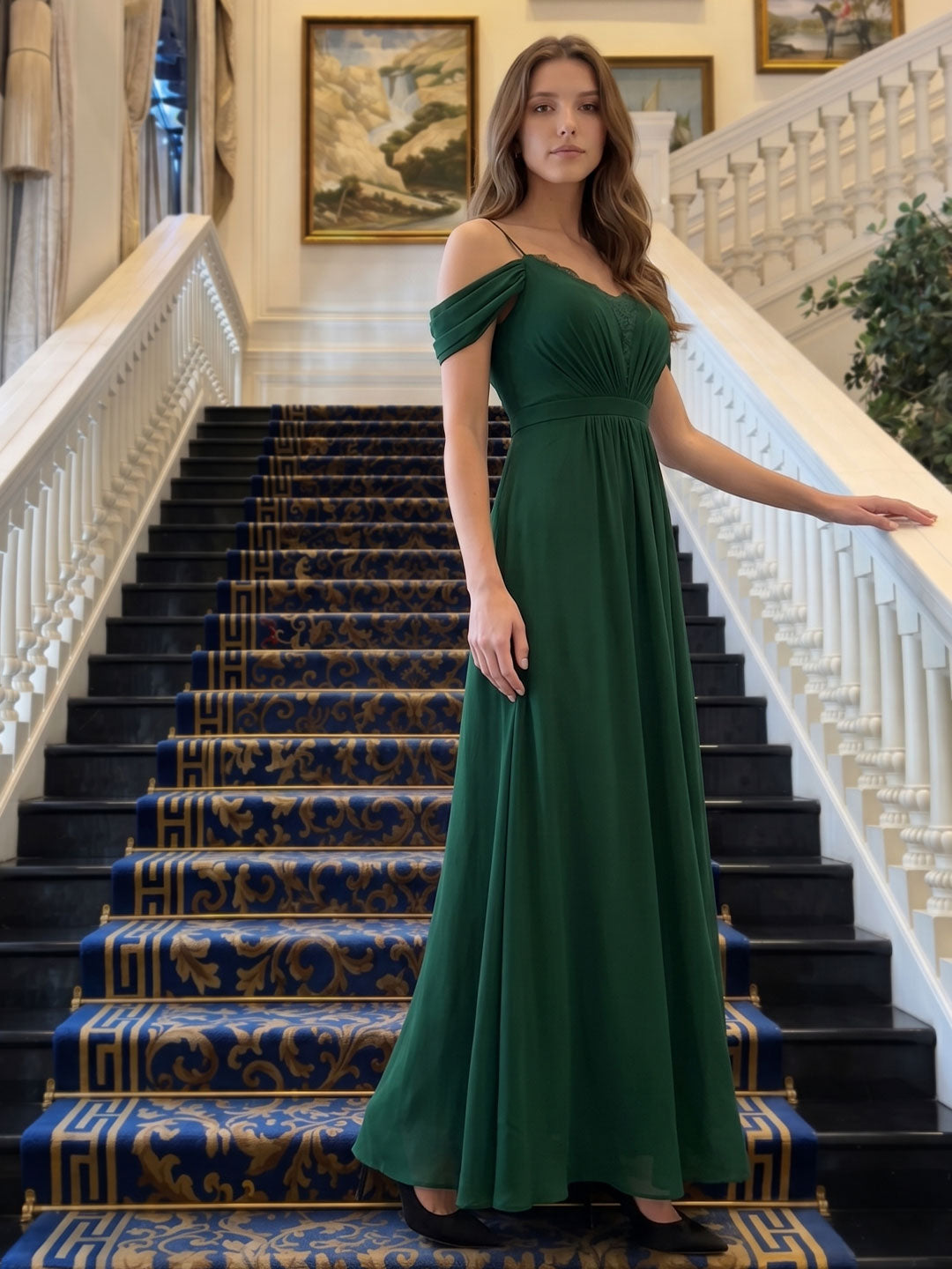 Forest Green Chiffon A-Line Sweetheart Backless Floor-Length Pleated Bridesmaid Dress - Curvevia