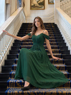 Forest Green Chiffon A-Line Sweetheart Backless Floor-Length Pleated Bridesmaid Dress - Curvevia