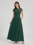 Forest Green Lace A-Line Scoop Neck Back Zip Floor-Length Bridesmaid Dress with Pockets - Curvevia