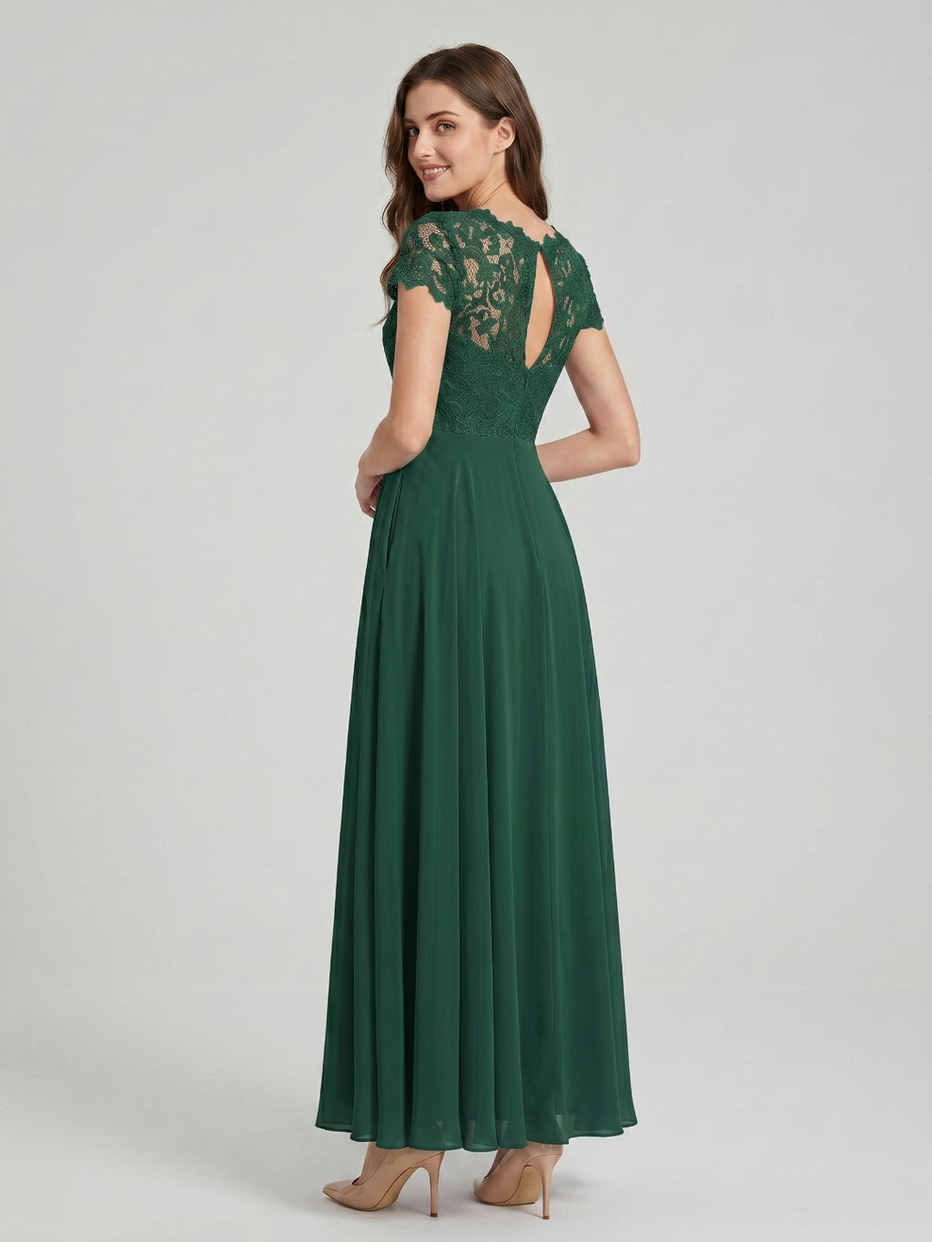 Forest Green Lace A-Line Scoop Neck Back Zip Floor-Length Bridesmaid Dress with Pockets - Curvevia