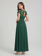 Forest Green Lace A-Line Scoop Neck Back Zip Floor-Length Bridesmaid Dress with Pockets - Curvevia