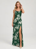 Forest Green Matte Satin A-Line Cowl Neck Back Zip Floor-Length Bridesmaid Dress with Pleating - Curvevia