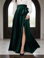 Forest Green Velvet A-Line V-Neck Floor-Length Evening Gown with Pleats - Curvevia
