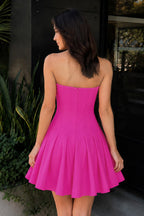 Sky Blue Strapless Satin Pleated A-line Short Wedding Guest Dress - Curvevia