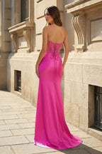 Mermaid Sweetheart Blue Beaded Ruched Long Evening Dress with Slit - Curvevia