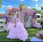 Pink A-line Tiered One Shoulder Tulle Ball Gown Pink Quinceanera Dresses - Curvevia