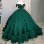 Off The Shoulder Green Ball Gown Quinceanera Dresses with Train - Curvevia