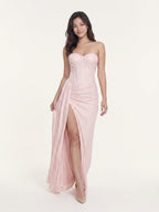Glamorous Blushing Pink Sequin Mermaid Sweetheart Backless Floor-Length Bridesmaid Dress - Curvevia
