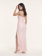 Glamorous Blushing Pink Sequin Mermaid Sweetheart Backless Floor-Length Bridesmaid Dress - Curvevia