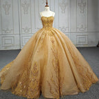 Quinceanera Dress Gold Beading Formal Long Evening Dress Spaghetti Straps Ball Gown - Curvevia