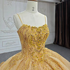 Quinceanera Dress Gold Beading Formal Long Evening Dress Spaghetti Straps Ball Gown - Curvevia