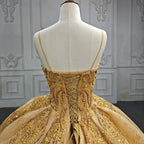 Quinceanera Dress Gold Beading Formal Long Evening Dress Spaghetti Straps Ball Gown - Curvevia