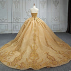Quinceanera Dress Gold Beading Formal Long Evening Dress Spaghetti Straps Ball Gown - Curvevia
