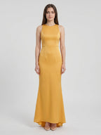 Gold Matte Satin Trumpet Scoop Neck Backless Bridesmaid Dress - Curvevia