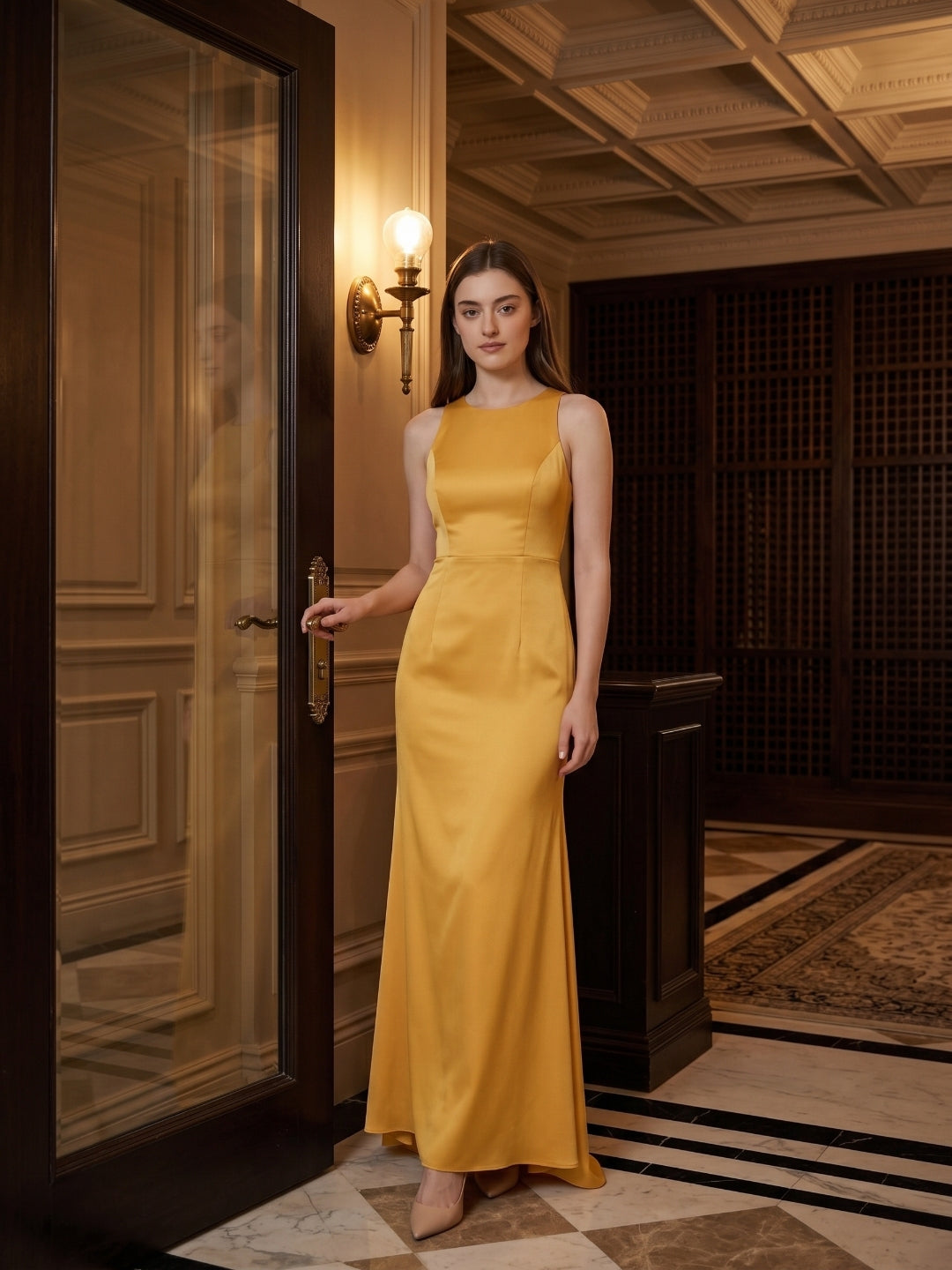 Gold Matte Satin Trumpet Scoop Neck Backless Bridesmaid Dress - Curvevia