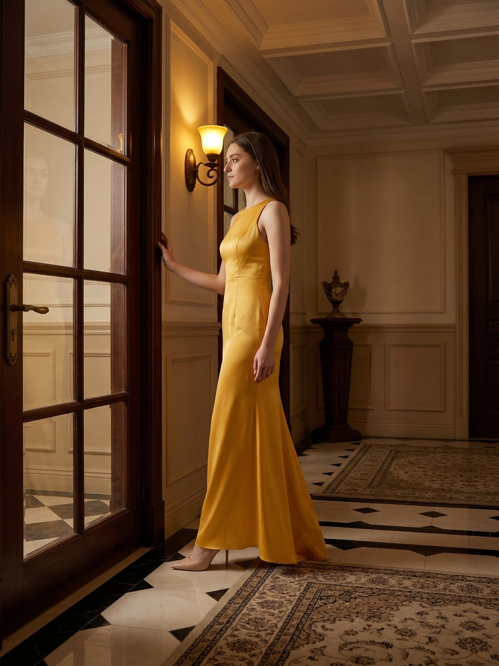 Gold Matte Satin Trumpet Scoop Neck Backless Bridesmaid Dress - Curvevia