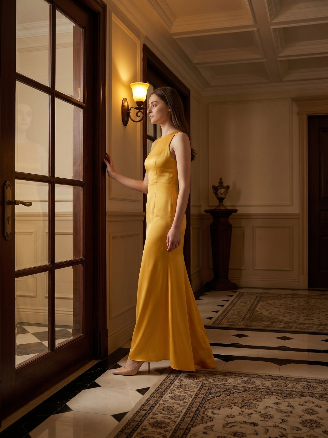 Gold Matte Satin Trumpet Scoop Neck Backless Bridesmaid Dress - Curvevia