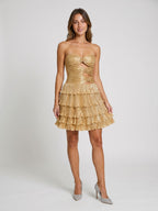 Gold Satin A-Line Sweetheart Back Zip Short Homecoming Dress with Cascading Ruffles - Curvevia