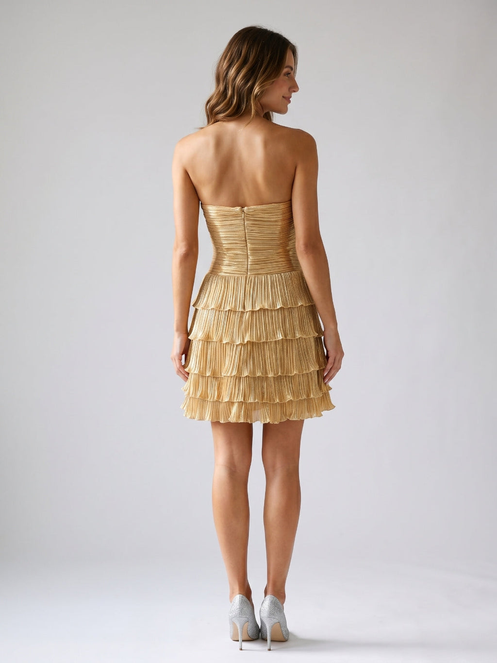 Gold Satin A-Line Sweetheart Back Zip Short Homecoming Dress with Cascading Ruffles - Curvevia