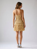 Gold Satin A-Line Sweetheart Back Zip Short Homecoming Dress with Cascading Ruffles - Curvevia