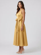 Gold Satin A-Line V-Neck Side-Zip Floor-Length Bridesmaid Dress with Pleats - Curvevia