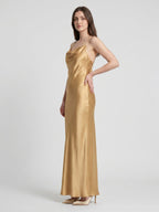 Gold Satin Sheath Square Neck Backless Floor-Length Bridesmaid Dress - Curvevia