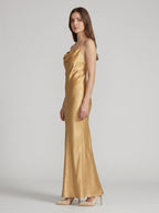 Gold Satin Sheath Square Neck Backless Floor-Length Bridesmaid Dress - Curvevia
