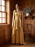 Gold Satin Trumpet Sweetheart Back-Zip Floor-Length Bridesmaid Dress with Bow - Curvevia