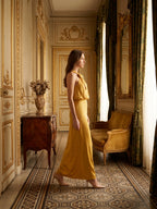 Gold Satin column Halter Floor-Length Bridesmaid Dress with Bow - Curvevia
