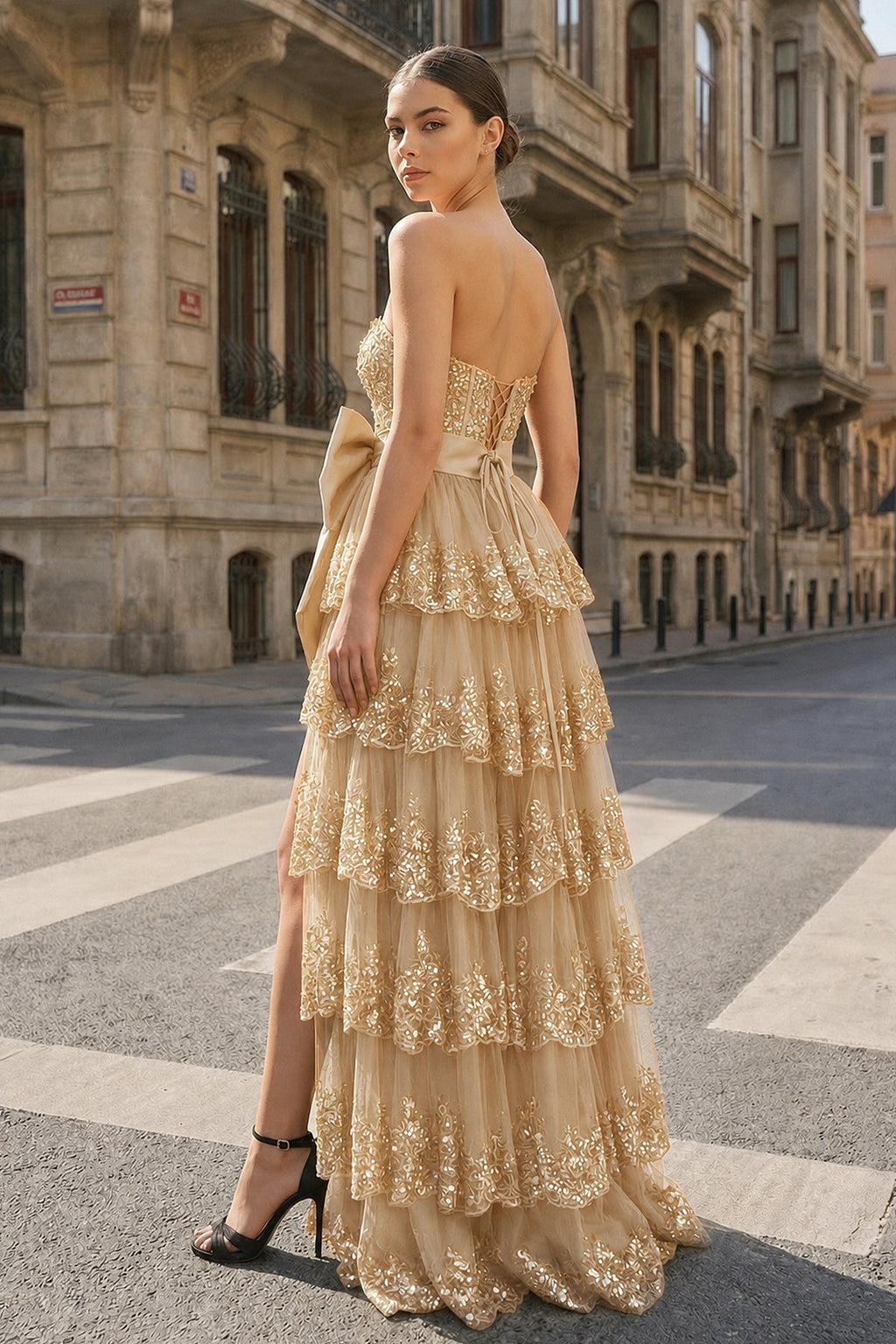 Sweetheart Light Blue Lace Appliques Ruffle Long Formal Gown - Curvevia