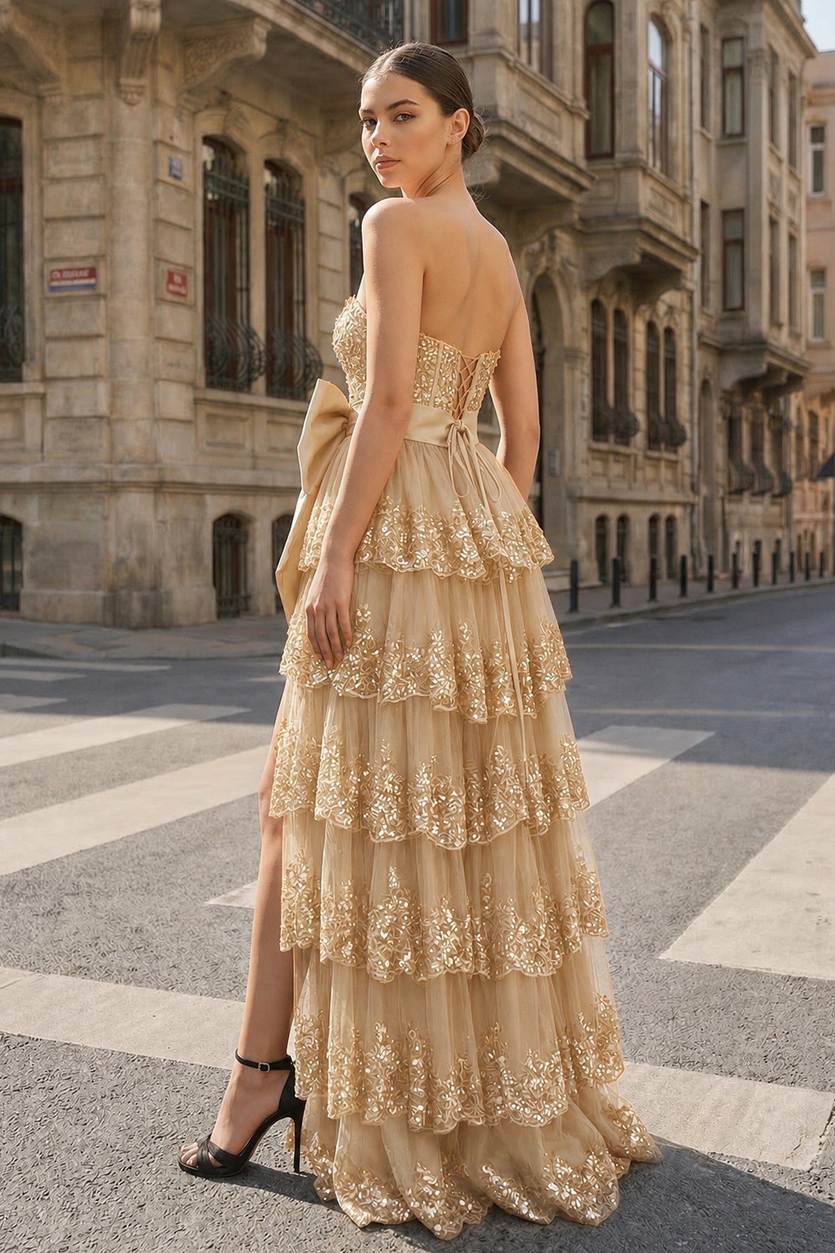 Sweetheart Light Blue Lace Appliques Ruffle Long Formal Gown - Curvevia