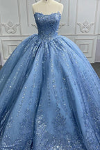 Gorgeous Blue Sleeveless Strapless Ball Gown Quinceanera Dresses - Curvevia