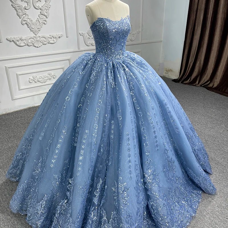Gorgeous Blue Sleeveless Strapless Ball Gown Quinceanera Dresses - Curvevia