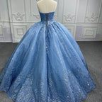 Gorgeous Blue Sleeveless Strapless Ball Gown Quinceanera Dresses - Curvevia