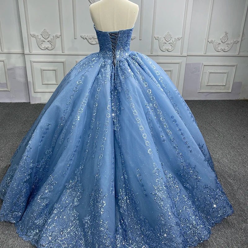 Gorgeous Blue Sleeveless Strapless Ball Gown Quinceanera Dresses - Curvevia