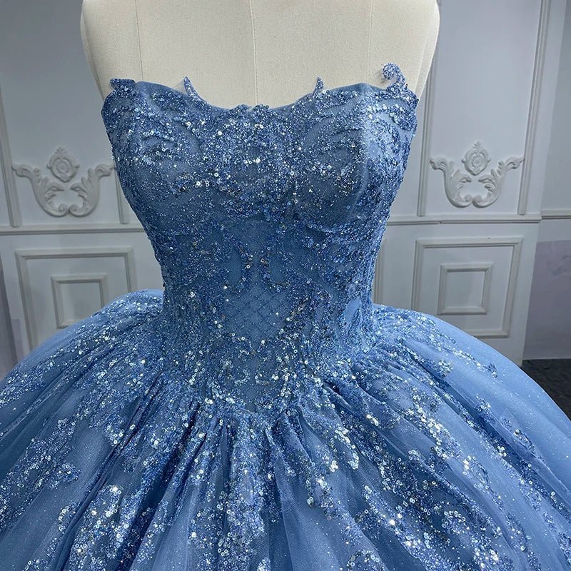 Gorgeous Blue Sleeveless Strapless Ball Gown Quinceanera Dresses - Curvevia